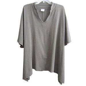 Oh My Gauze! Gray Tunic Top Womens Size 1 S/M 100% Cotton Sharkbite Hem Artsy